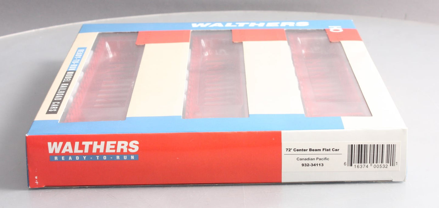 Walthers 932-34113 HO Scale Canadian Pacific 72' Center Beam Flatcar 3 Pack