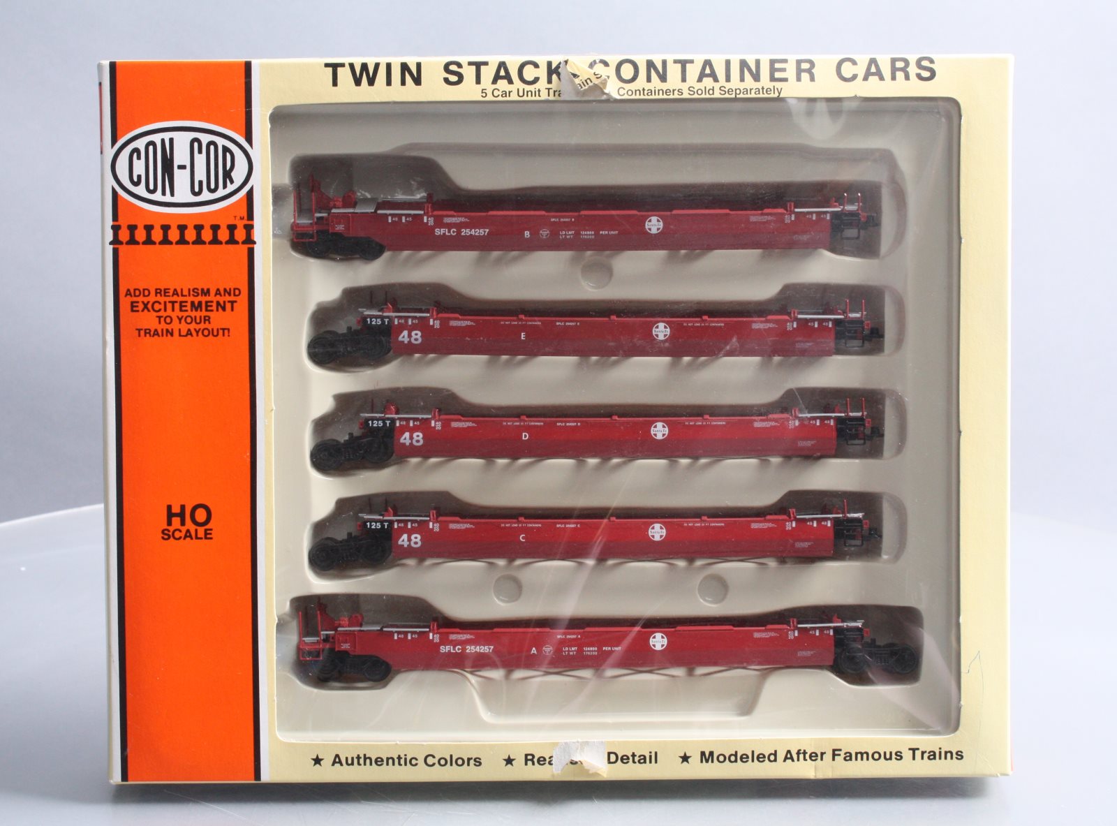 Con-Cor 0001-001954 HO Scale Santa Fe Tin Stack Container Cars (Set of 5)