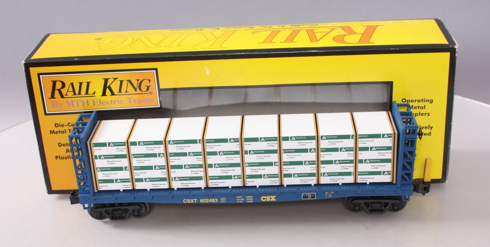 MTH 30-76344 O Gauge CSX Bulkhead Flatcar with Lumber Load #602483