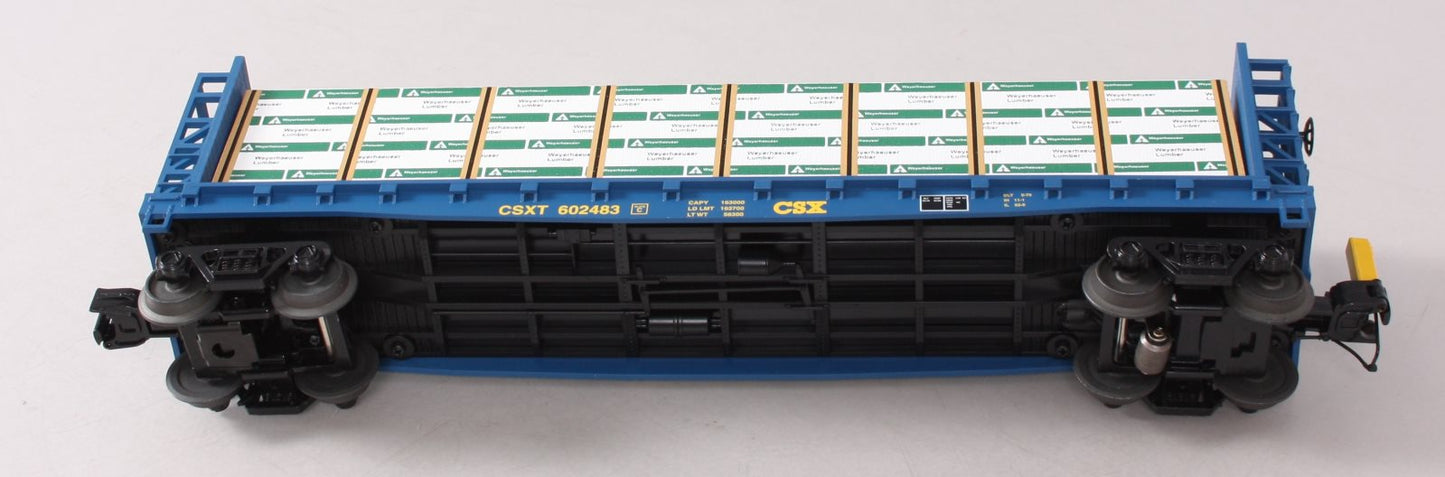 MTH 30-76344 O Gauge CSX Bulkhead Flatcar with Lumber Load #602483