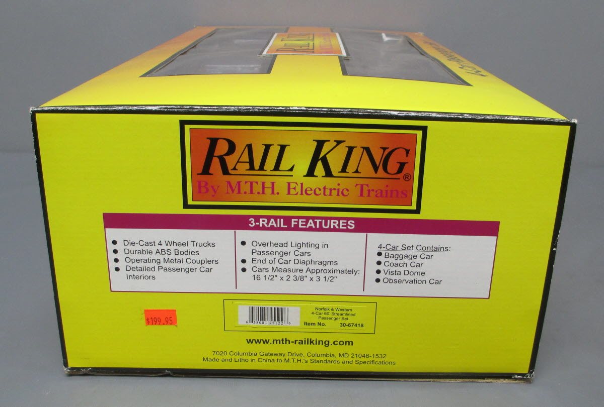 MTH 30-67418 O Norfolk & Western 60’ Streamlined ABS Passenger Set (Set of 4)