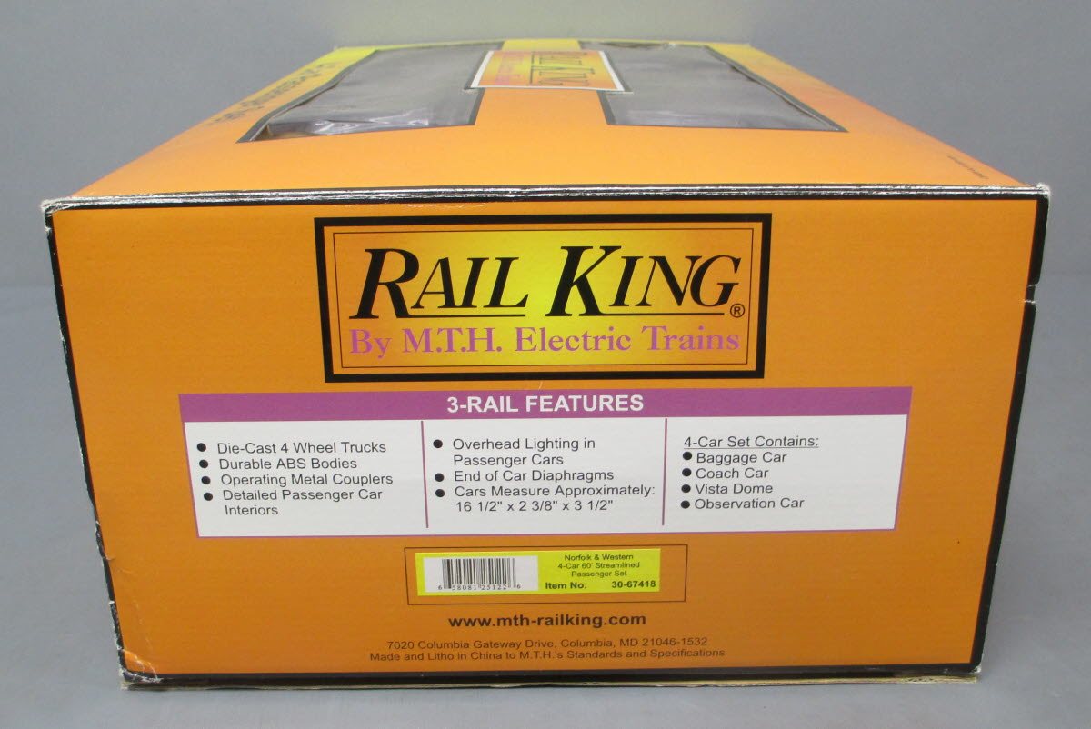 MTH 30-67418 O Norfolk & Western 60’ Streamlined ABS Passenger Set (Set of 4)
