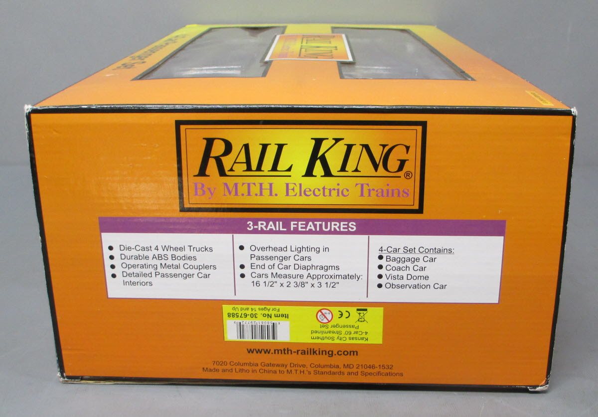 MTH 30-67588 O Kansas City Southern 60' Streamlined ABS Passenger Set (Set of 4)