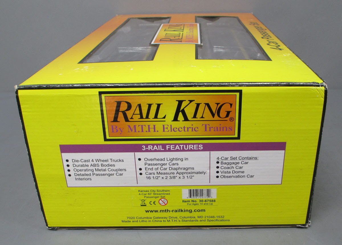 MTH 30-67588 O Kansas City Southern 60' Streamlined ABS Passenger Set (Set of 4)