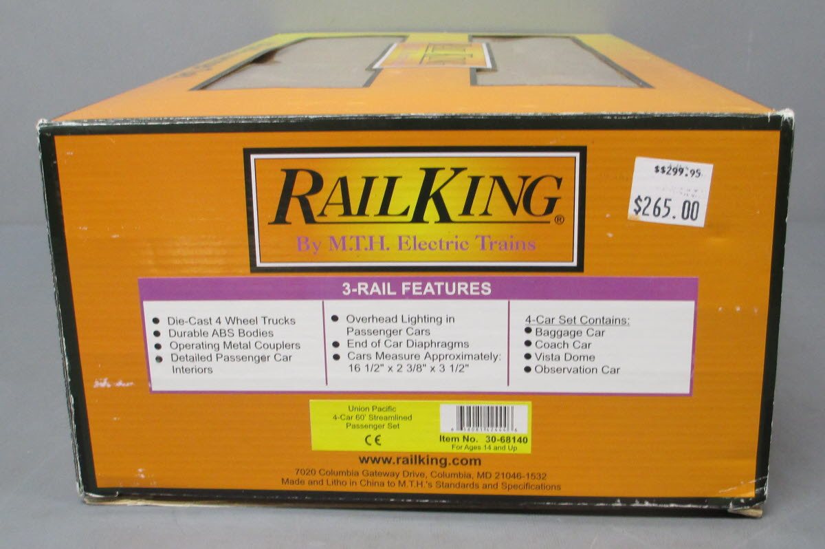 MTH 30-68140 O Union Pacific 60' Streamlined Passenger Car Set (Set of 4)