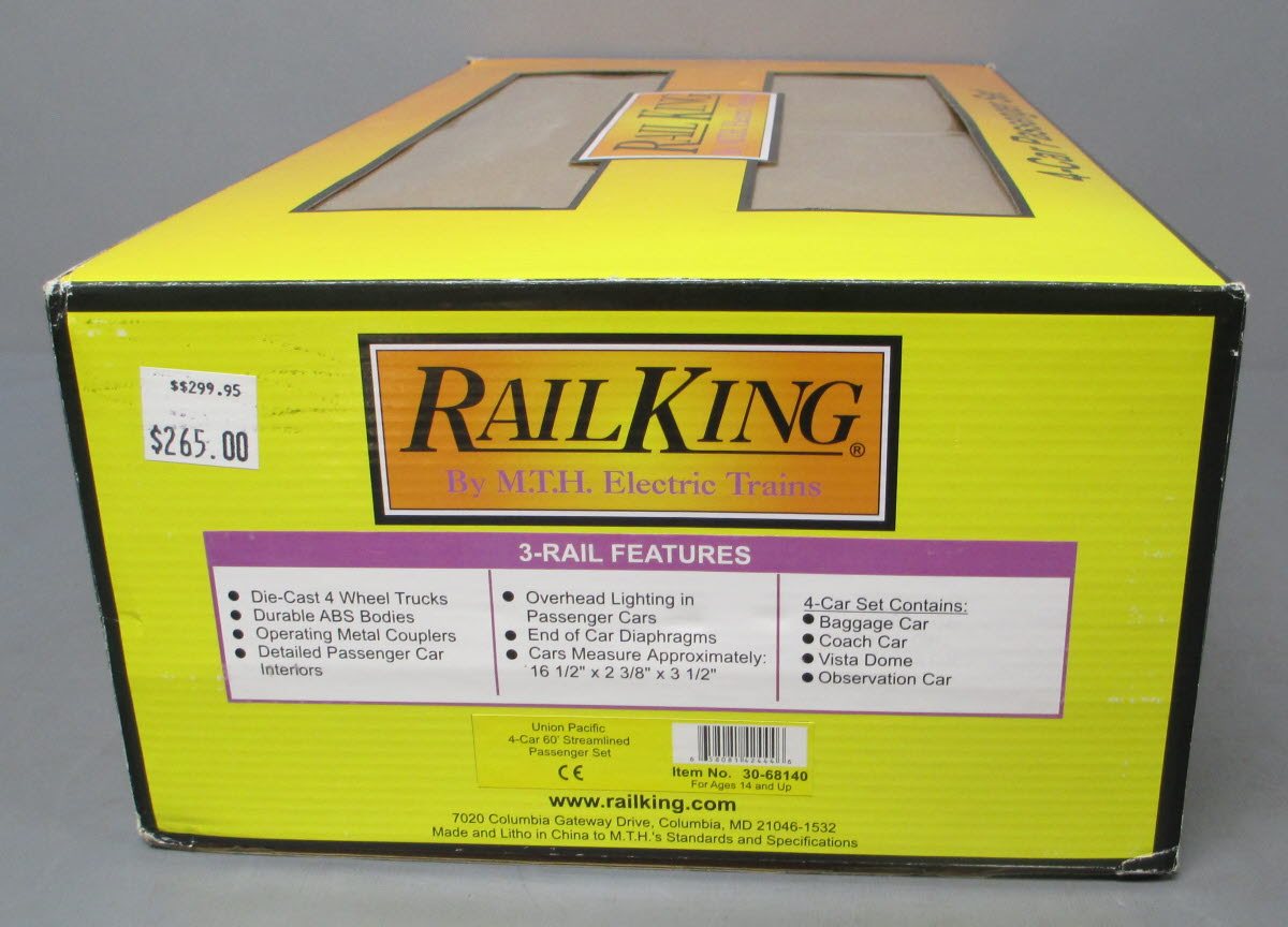 MTH 30-68140 O Union Pacific 60' Streamlined Passenger Car Set (Set of 4)