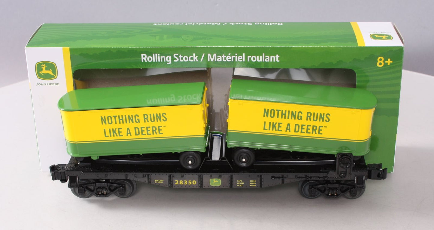 Lionel 1928350 O Gauge John Deere Flatcar w/ Piggyback Trailers