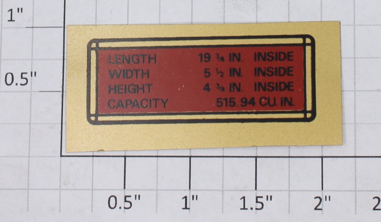 Buddy-L 100-1 Dimensions and Capacity Decal