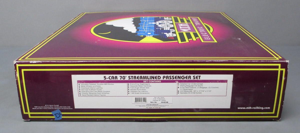 MTH 20-65146 O New York Central 70' Streamlined Passenger Set (Set of 5)