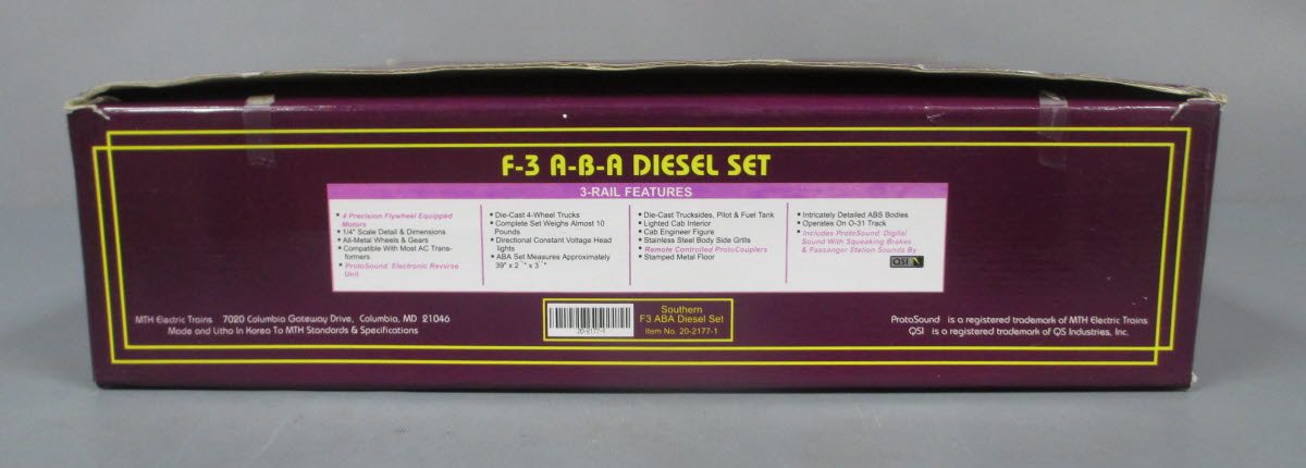 MTH 20-2177-1 O Gauge Southern F3 ABA Diesel Engine Set w/PS1 #4137/4143 LN/Box