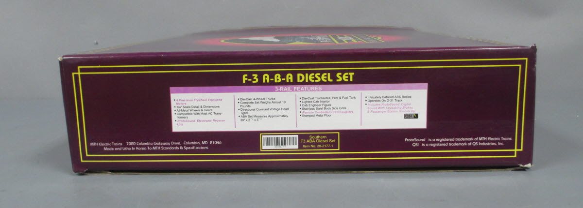 MTH 20-2177-1 O Gauge Southern F3 ABA Diesel Engine Set w/PS1 #4137/4143 LN/Box