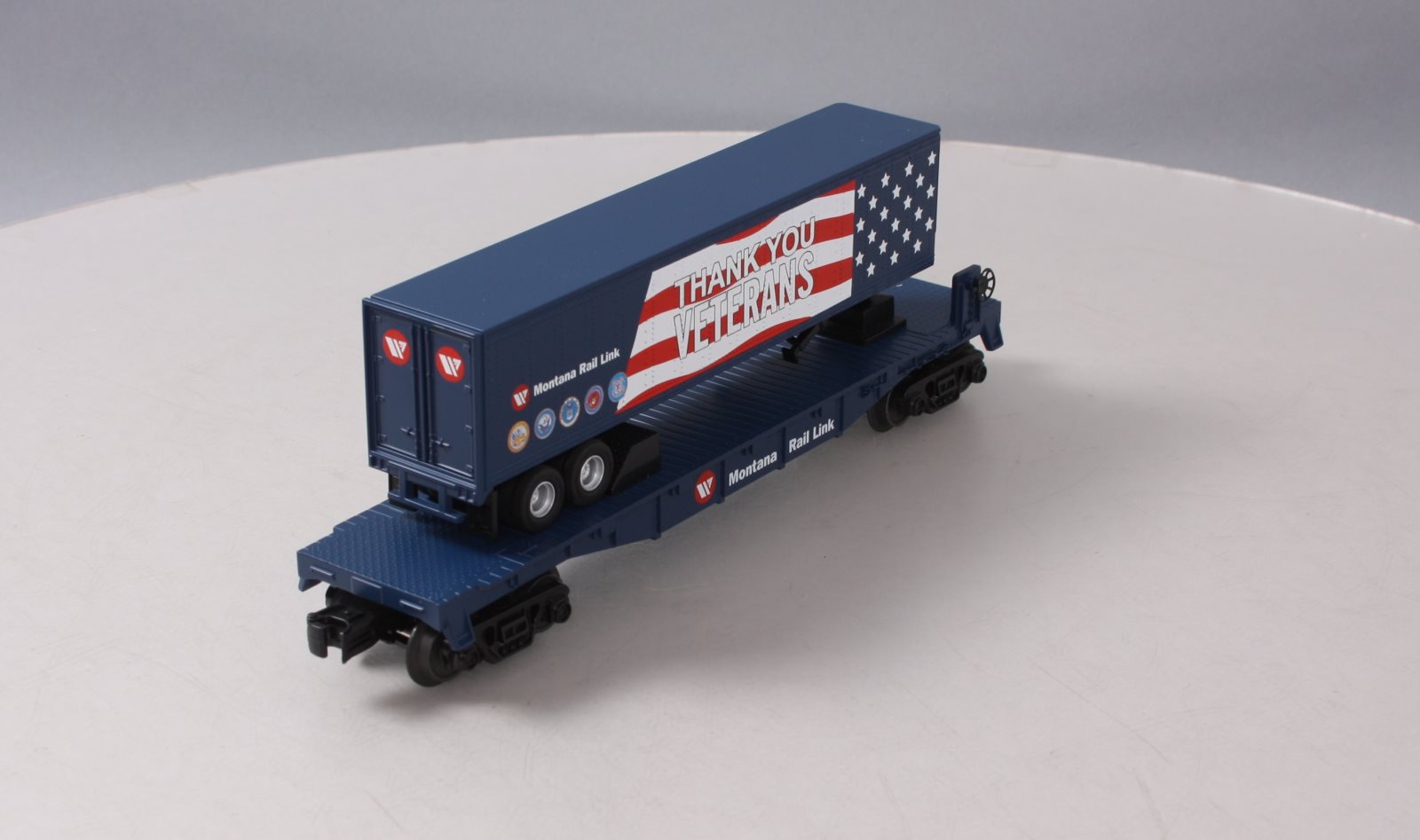 MTH 30-76849 O Montana Rail Link Veterans Flat Car w/40' Trailer