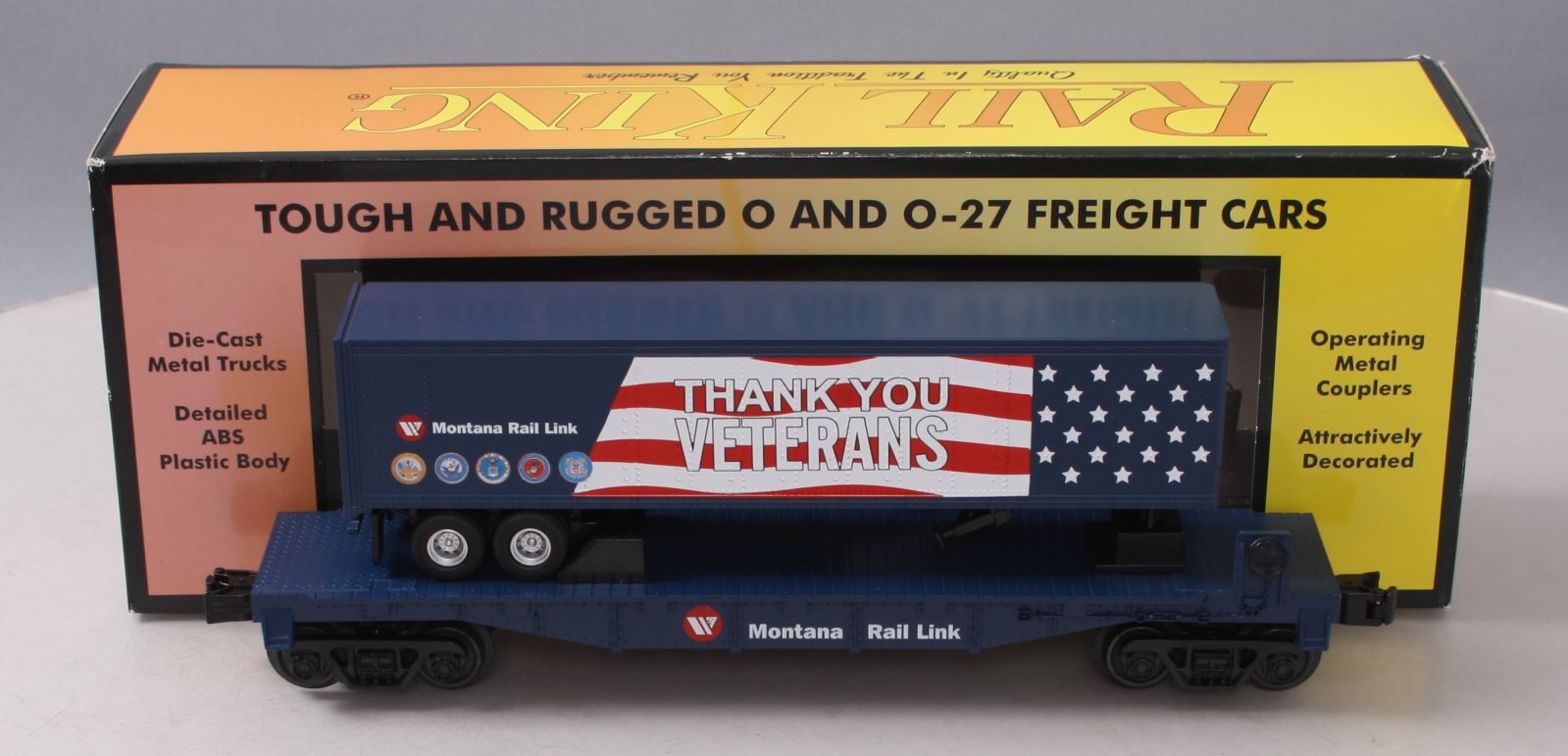 MTH 30-76849 O Montana Rail Link Veterans Flat Car w/40' Trailer