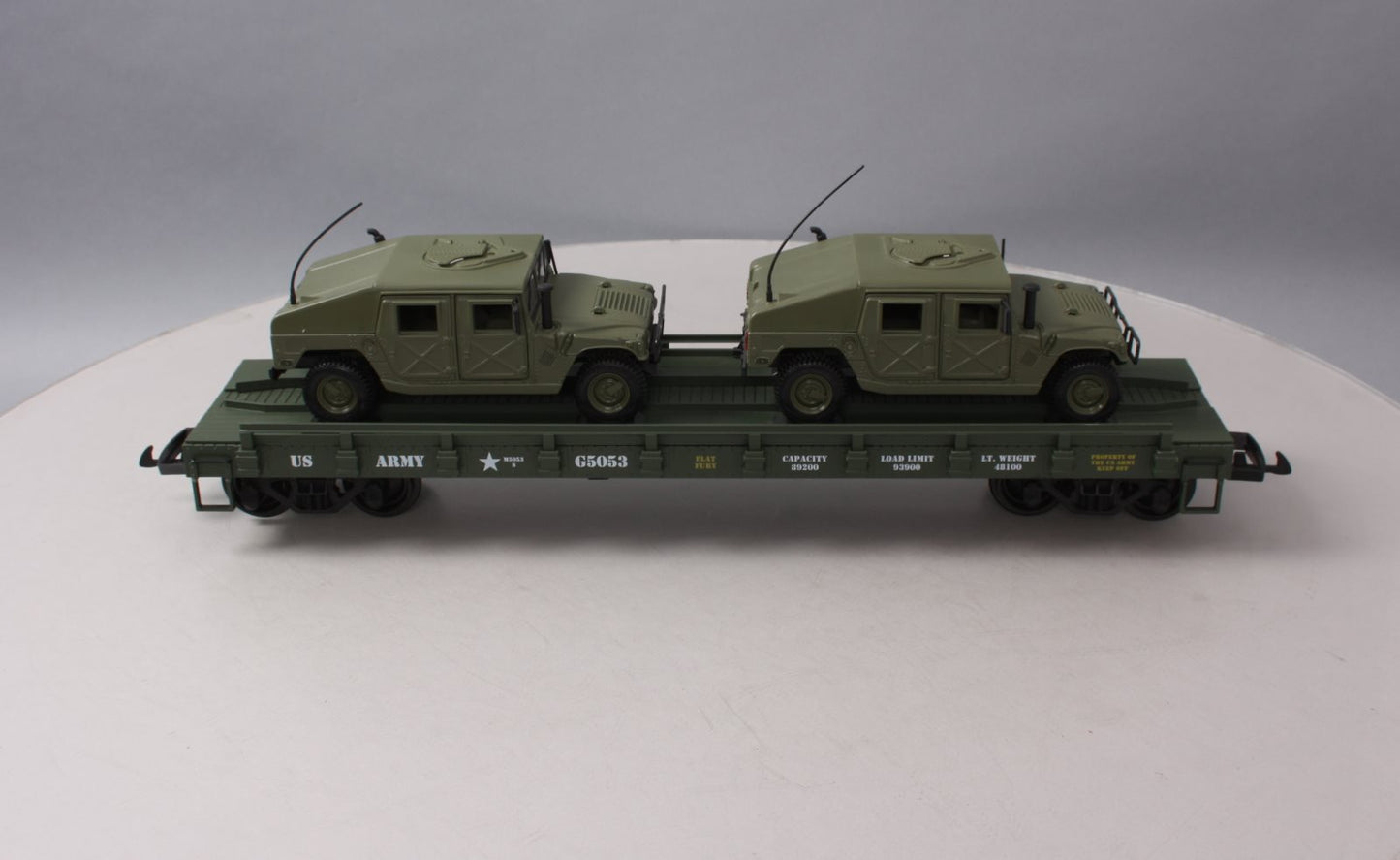 USA Trains R1746 G US Army Flat Car w/ Army Humvees #G5053