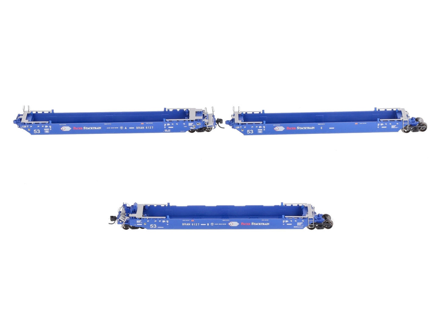 Deluxe Innovations 350402 N Pacer Maxi-Stack IV 3-Unit Intermodal Well Car Set