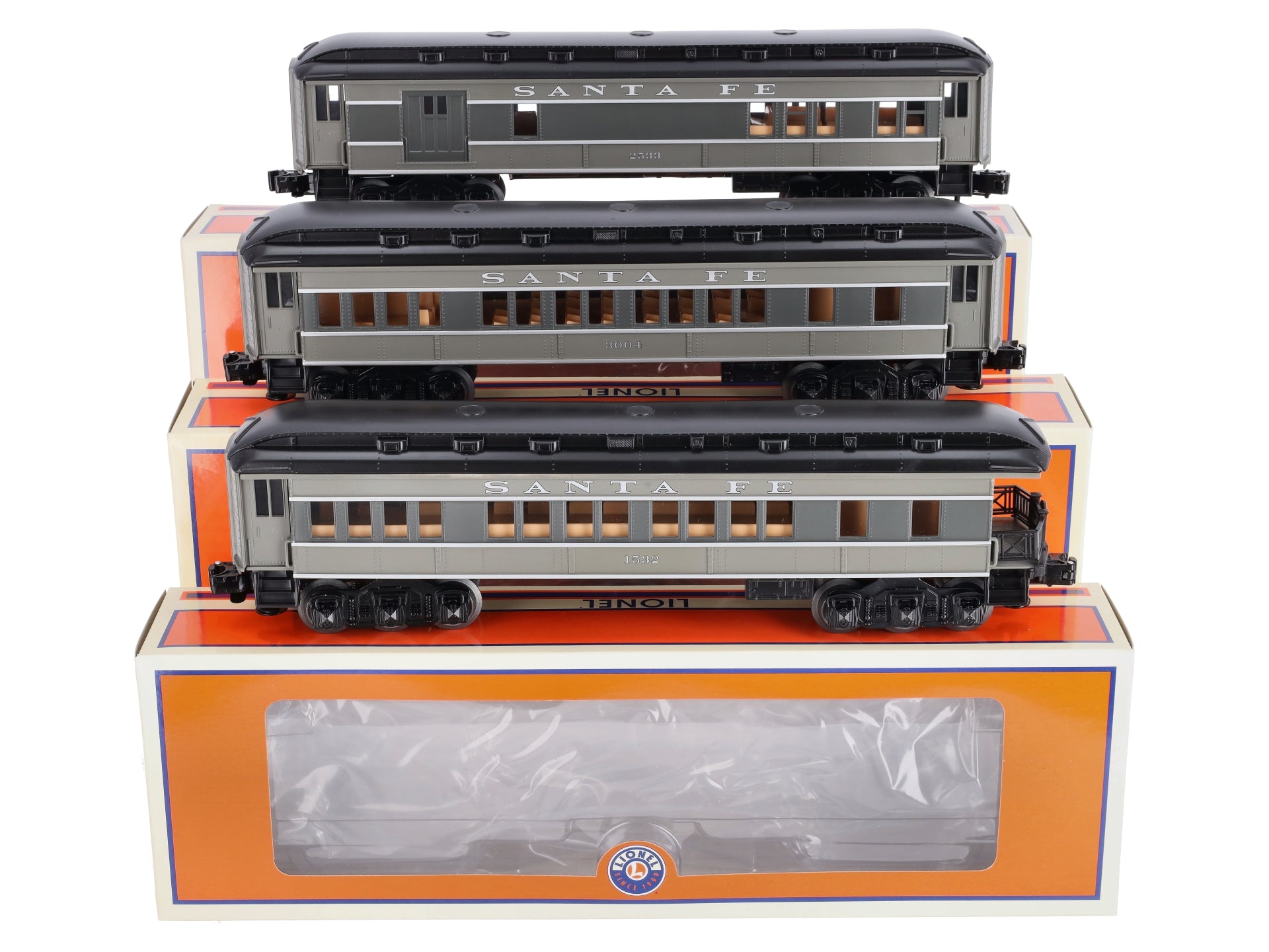 Lionel 6-81739 O Santa Fe Madison Combo, Coach, Observation Cars - 3-Pack