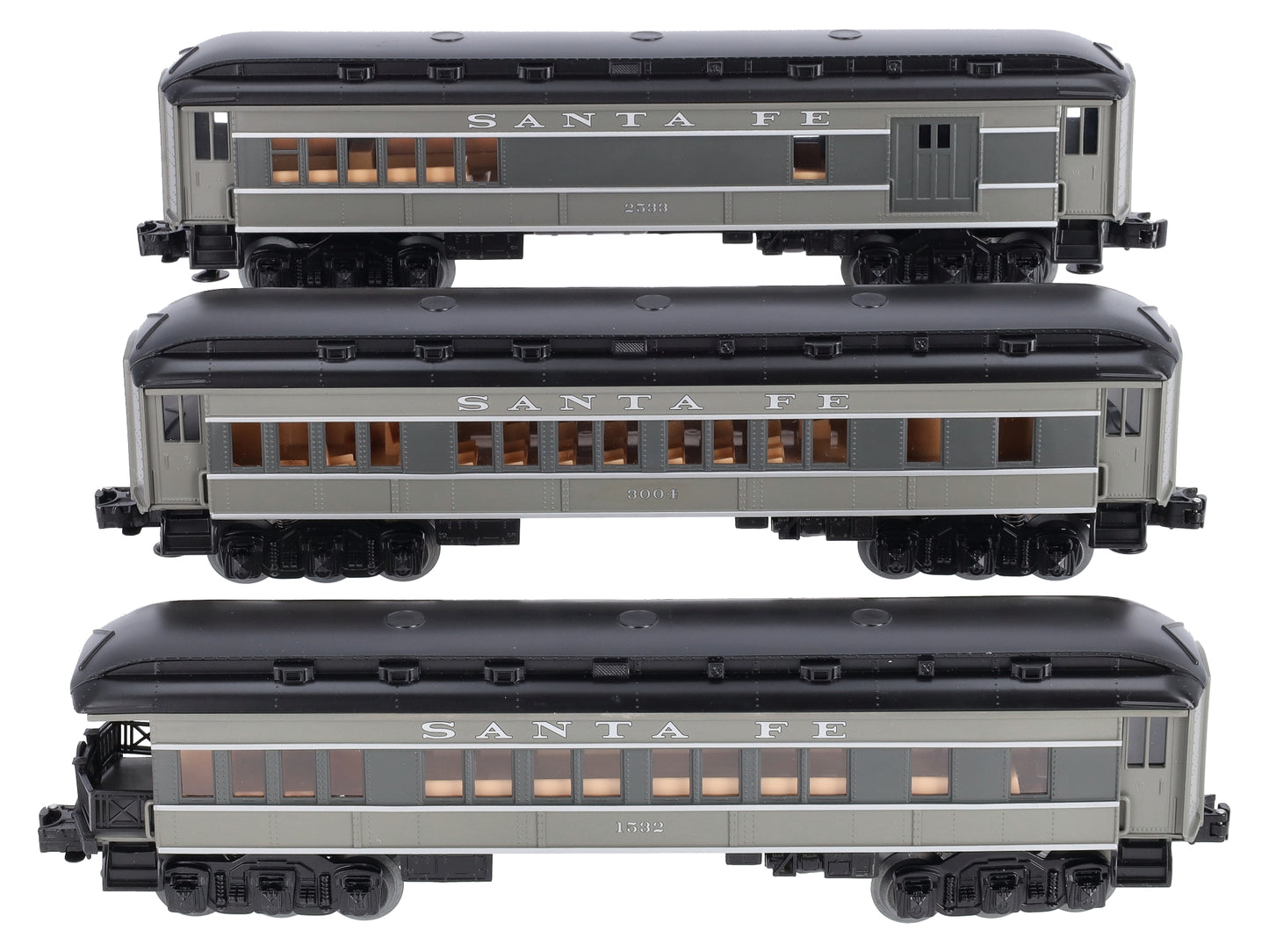 Lionel 6-81739 O Santa Fe Madison Combo, Coach, Observation Cars - 3-Pack