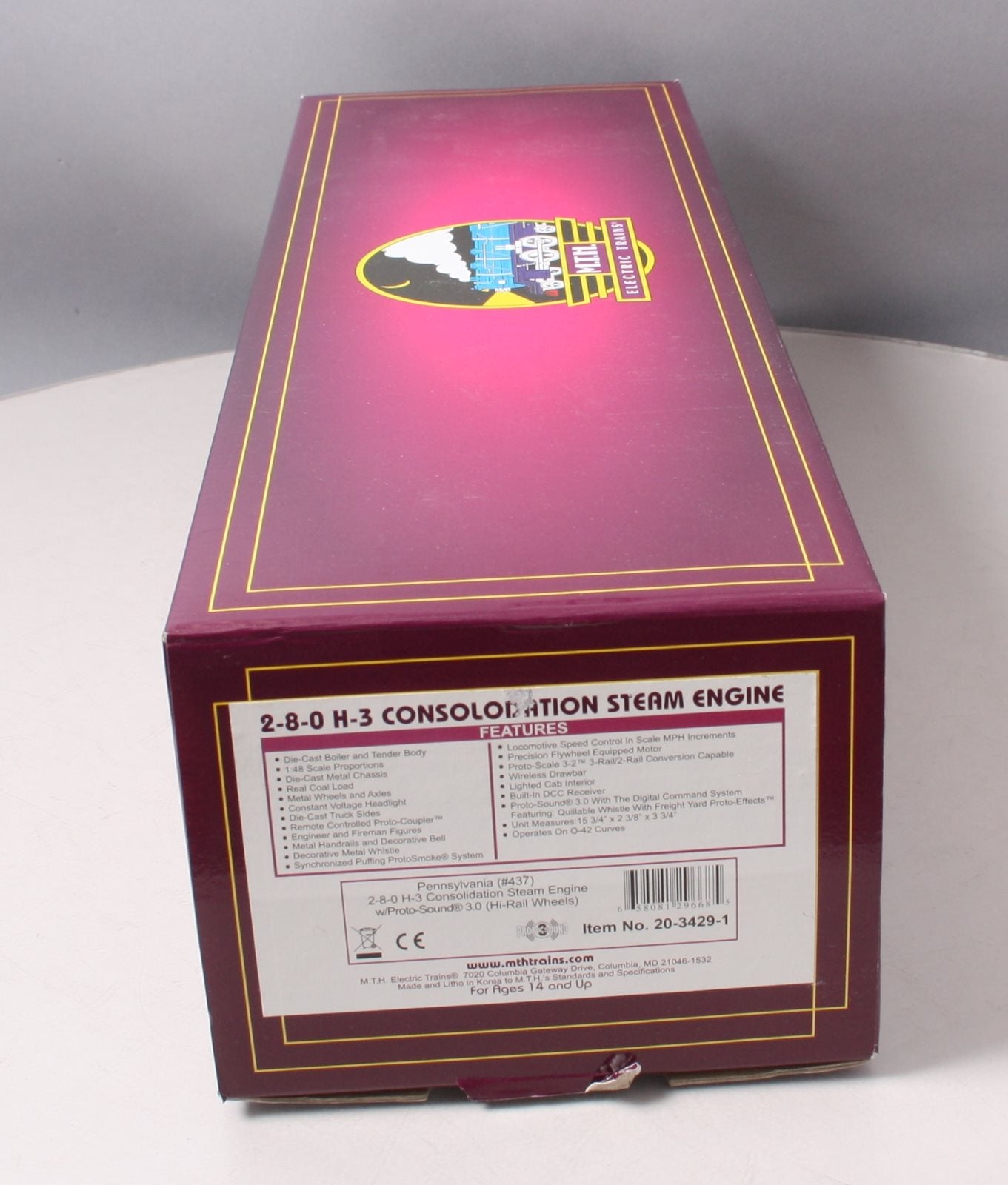 MTH 20-3429-1 PRR 2-8-0 H-3 Consolidation Steam Locomotive & Tender #437