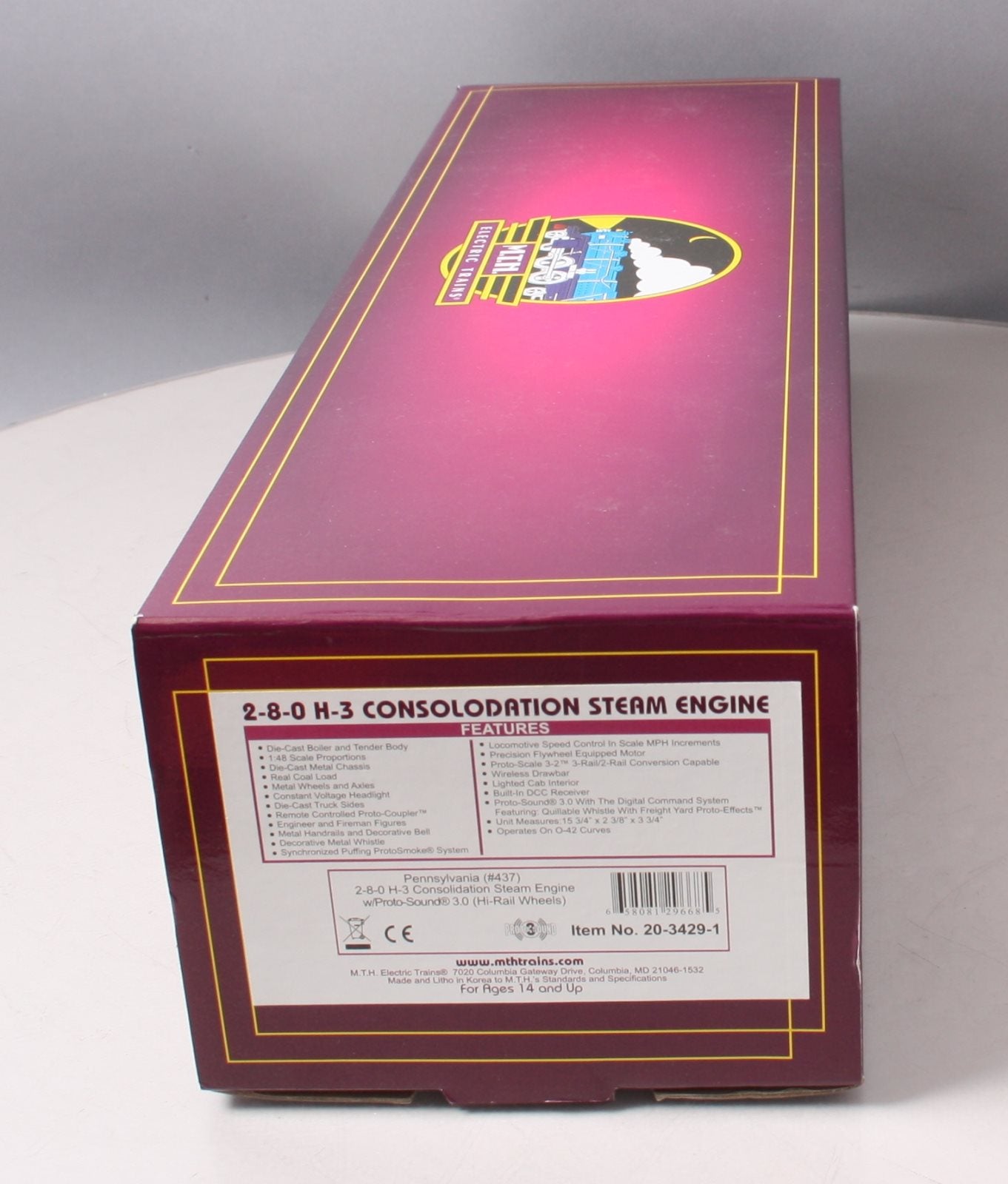 MTH 20-3429-1 PRR 2-8-0 H-3 Consolidation Steam Locomotive & Tender #437