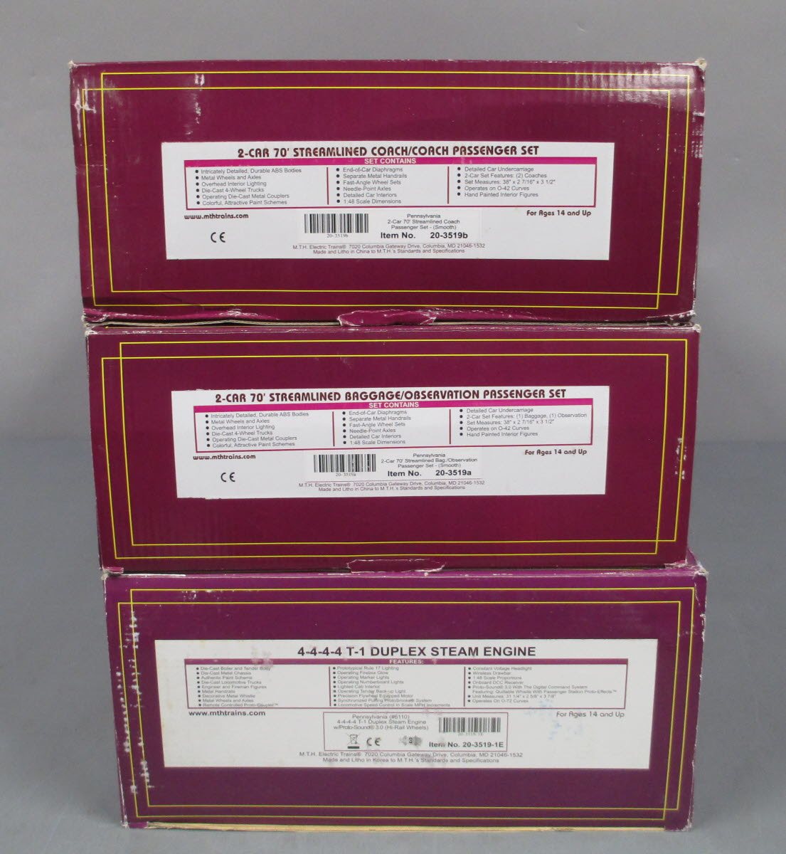 MTH 20-3519-1 O Gauge PRR T-1 Fleet of Modernism Steam Passenger Train Set