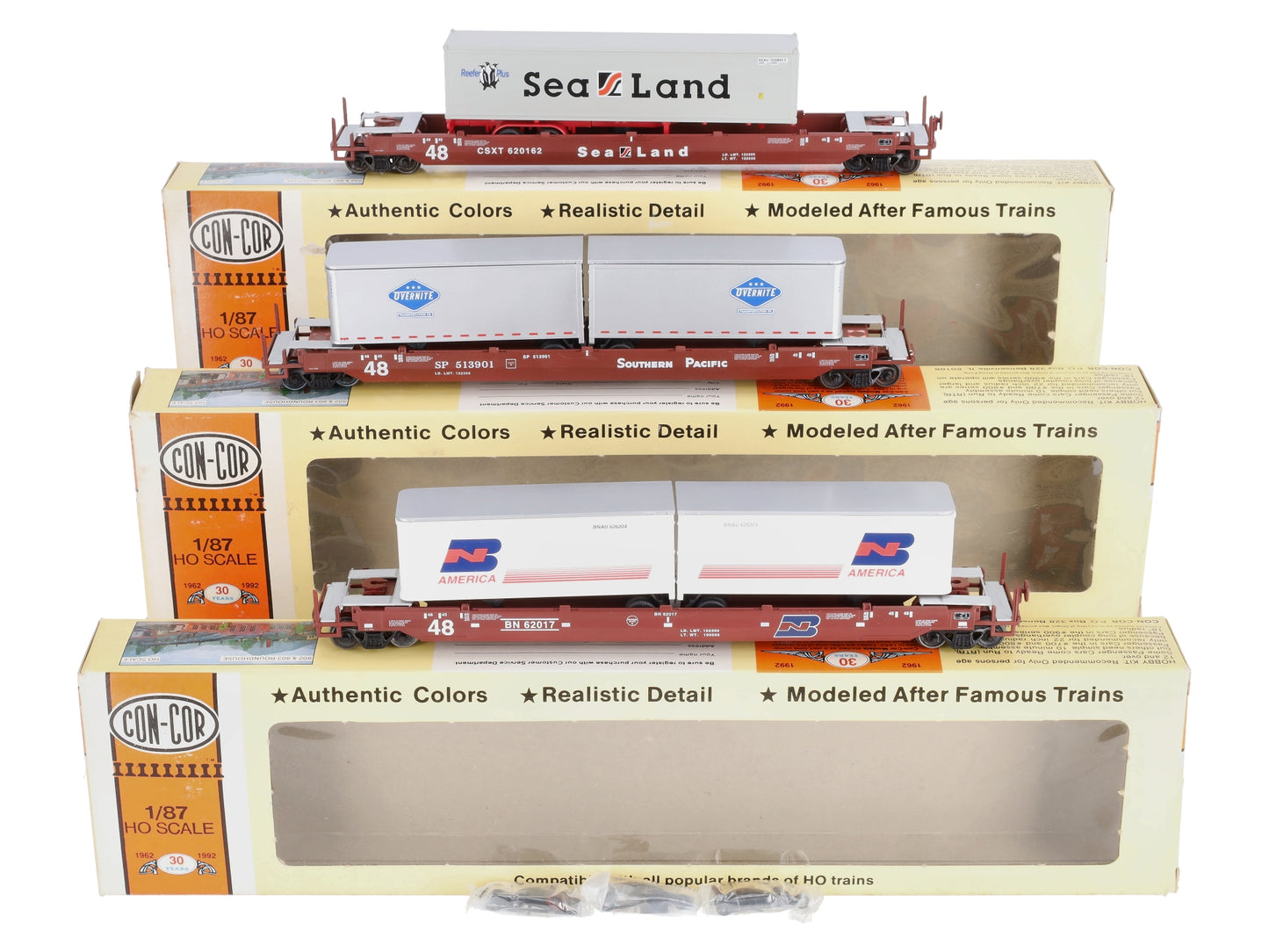 Con Cor HO Scale Assorted Freight Cars W/ Trailers: 620162, 62017, & 513901 [3] LN/Box