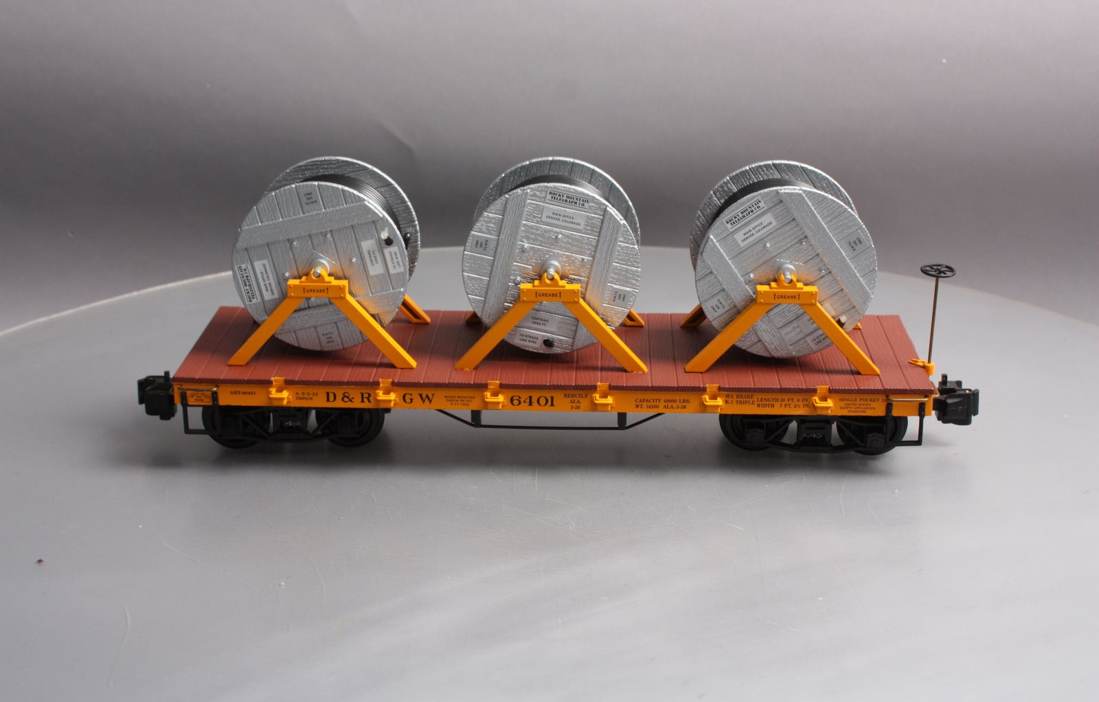 Aristo-Craft 86401 D&RGW Flatcar w/ Cable Reel Load
