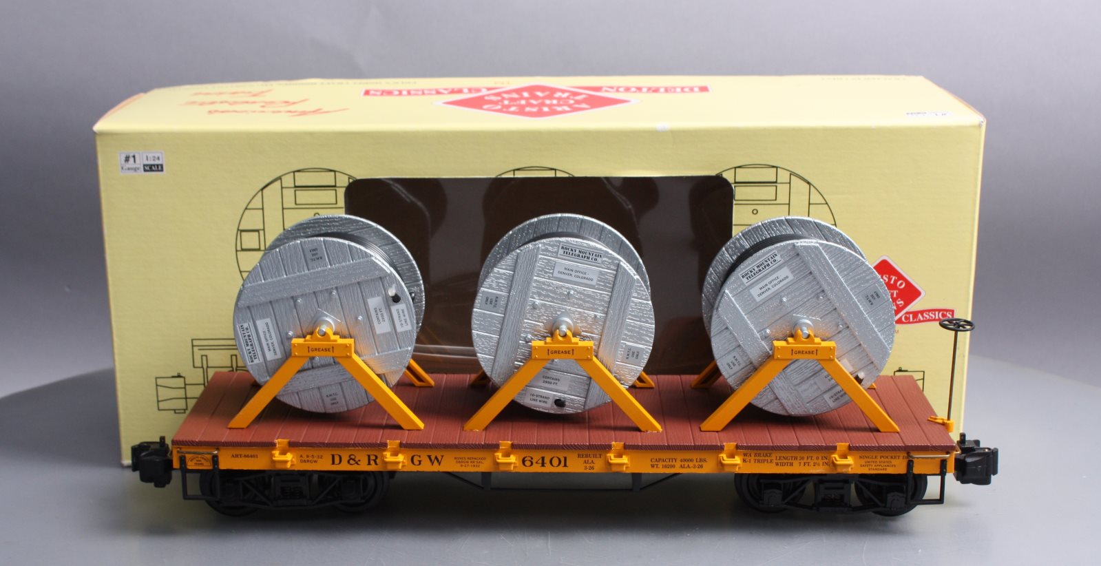 Aristo-Craft 86401 D&RGW Flatcar w/ Cable Reel Load