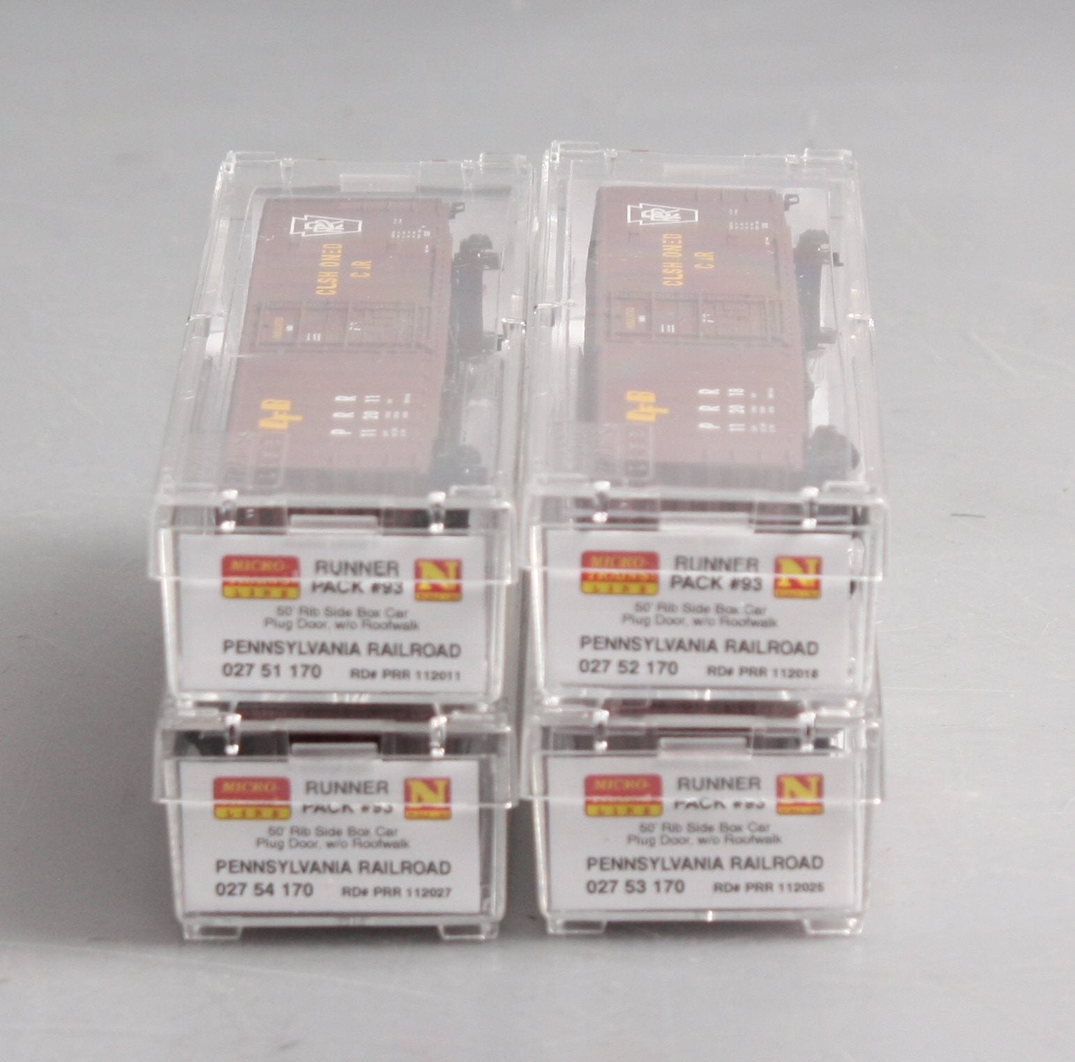Micro-Trains 99300093 N PRR 50' Rib-Side Plug Door Boxcar Runner Pack (Set of 4)