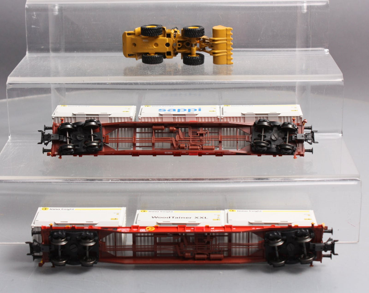 Marklin 47074 HO DB Flatcar Set w/XXL WoodTainer Containers & Cat Front Loader