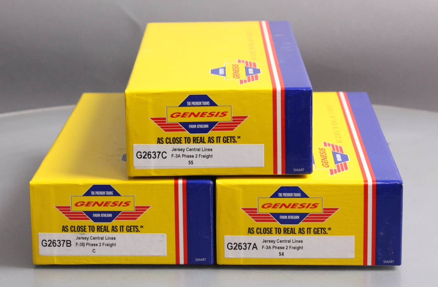 Athearn G2637 HO Scale Genesis Jersey Central Lines F3 ABA Diesel Locomotive Set
