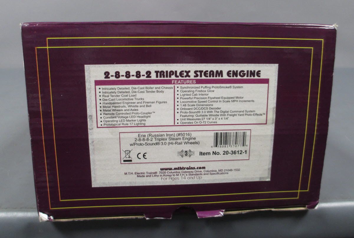 MTH 20-3612-1 Erie 2-8-8-8-2 Triplex Steam Engine with Proto-Sound 3.0 #5016