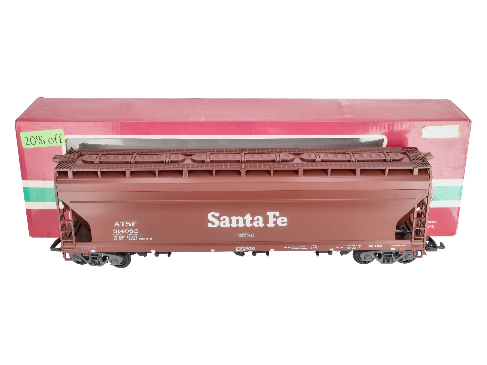 LGB 40820 G Gauge Santa Fe 3-Bay Hopper Car #314082