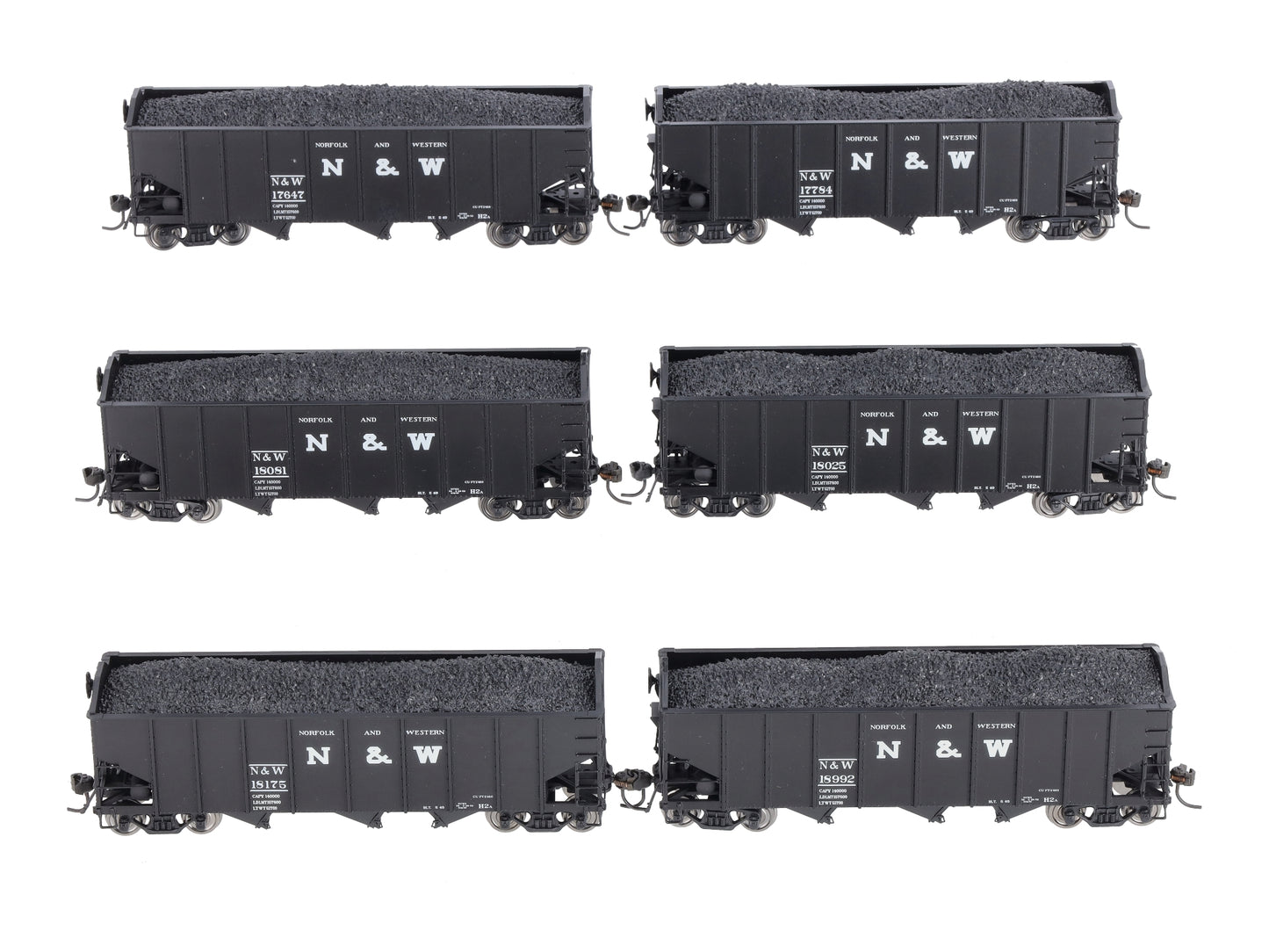 Broadway Limited 1724 HO Norfolk & Western Class H2a 3-Bay Hoppers (Set of 6)