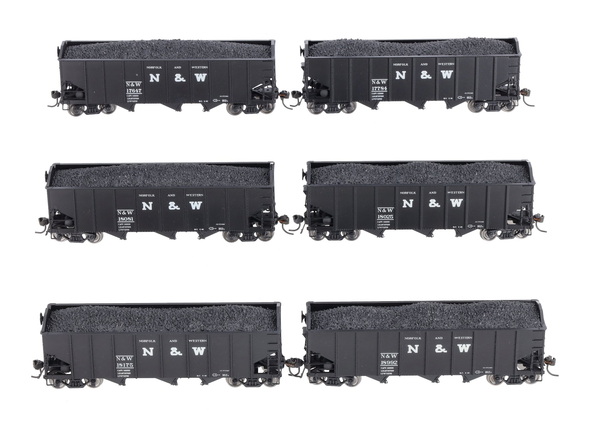 Broadway Limited 1724 HO Norfolk & Western Class H2a 3-Bay Hoppers (Set of 6)
