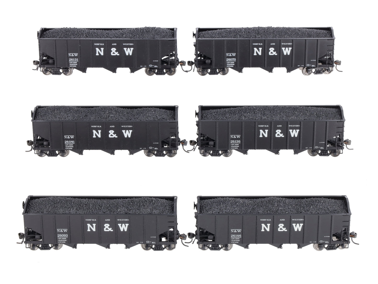 Broadway Limited 1727 HO Norfolk & Western Class H2a 3-Bay Hopper (6)