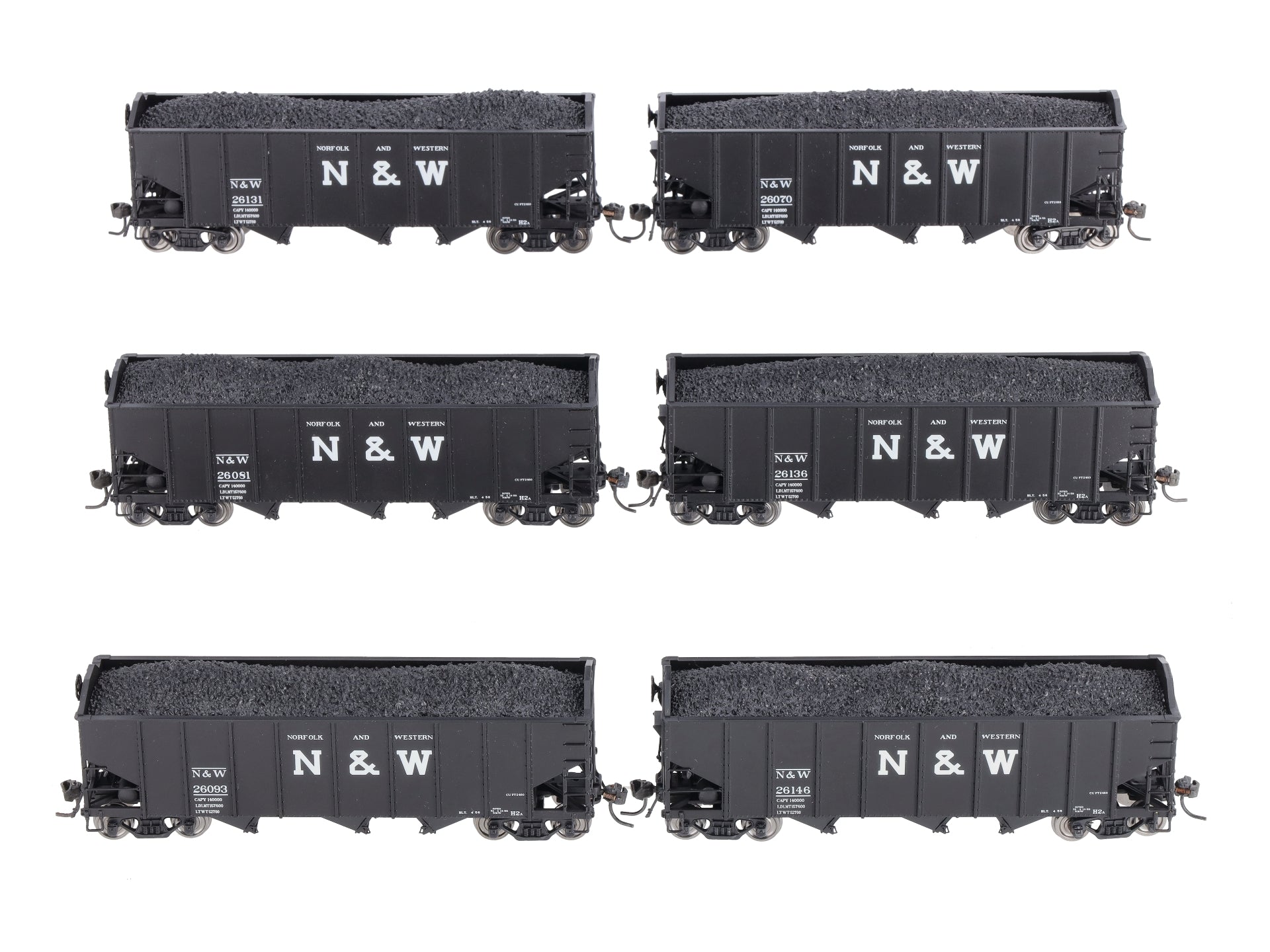 Broadway Limited 1727 HO Norfolk & Western Class H2a 3-Bay Hopper (6)