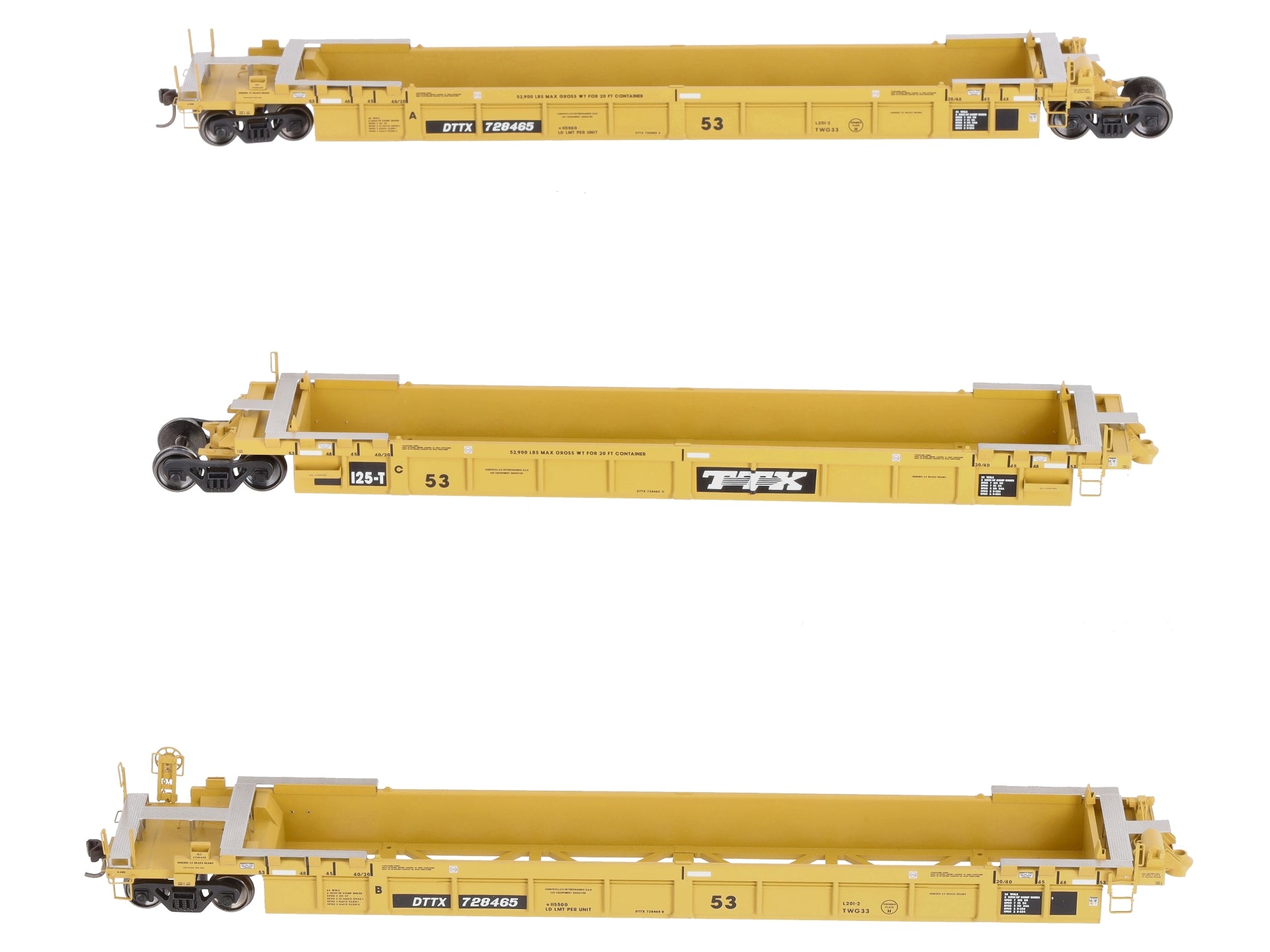 Atlas 20004614 HO TTX 53' Articulated Well Cars (Yellow/Black) #728465