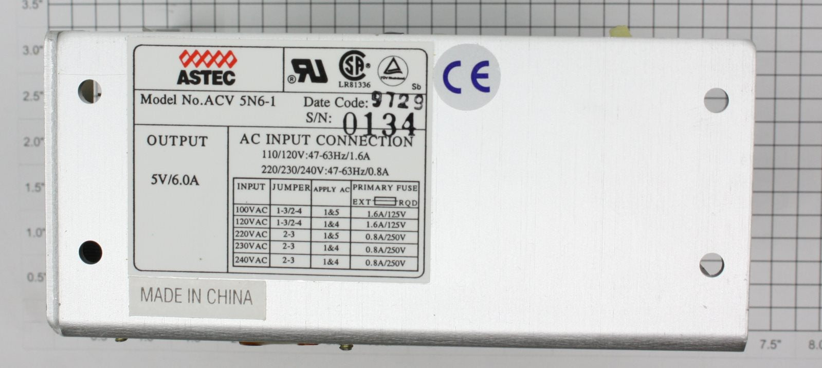 Acme 73-385-002 Astec 5 Amp 6 Volt Power Supply