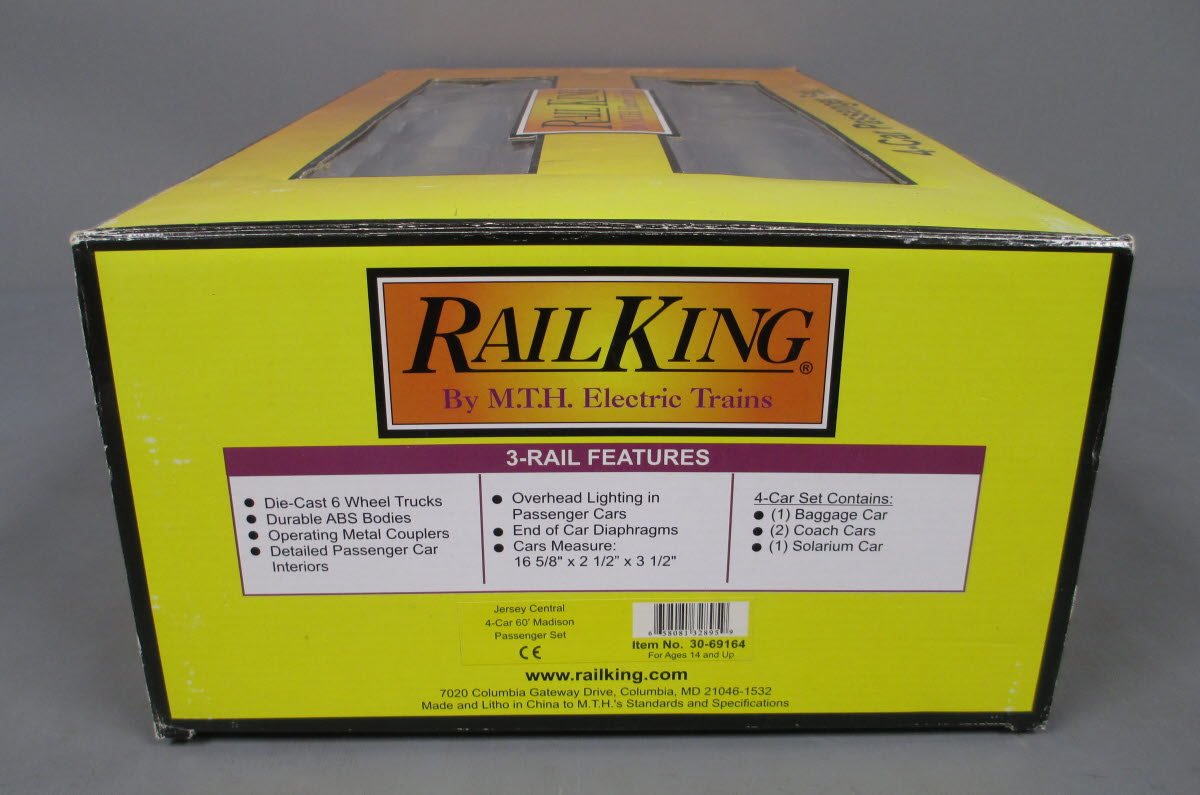 MTH 30-69164 O Jersey Central RailKing 60' Madison Passenger Cars (Set of 4)