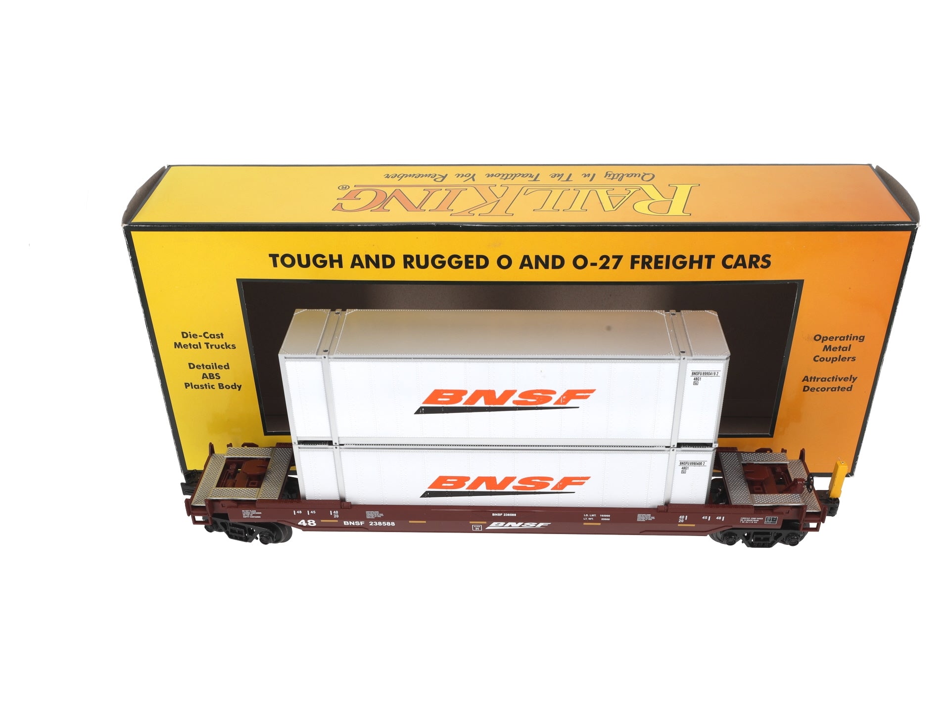 MTH 30-76757 O-27 Burlington Northern Santa Fe Husky Stack with EDT