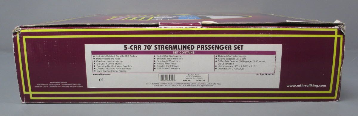 MTH 20-65239 O Southern Pacific 70' Streamlined Passenger Car Set