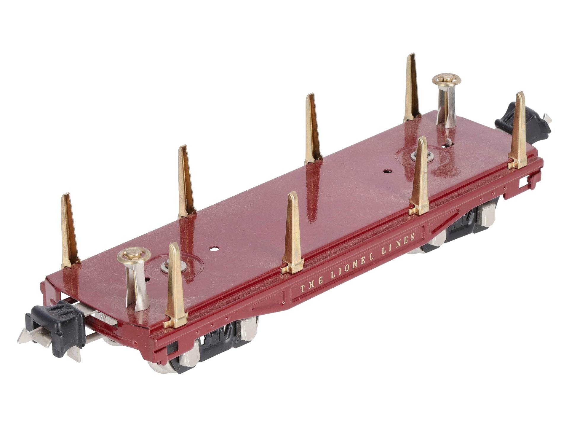 MTH 11-70018 O Gauge No.2811 Maroon Tinplate Flatcar with Stakes