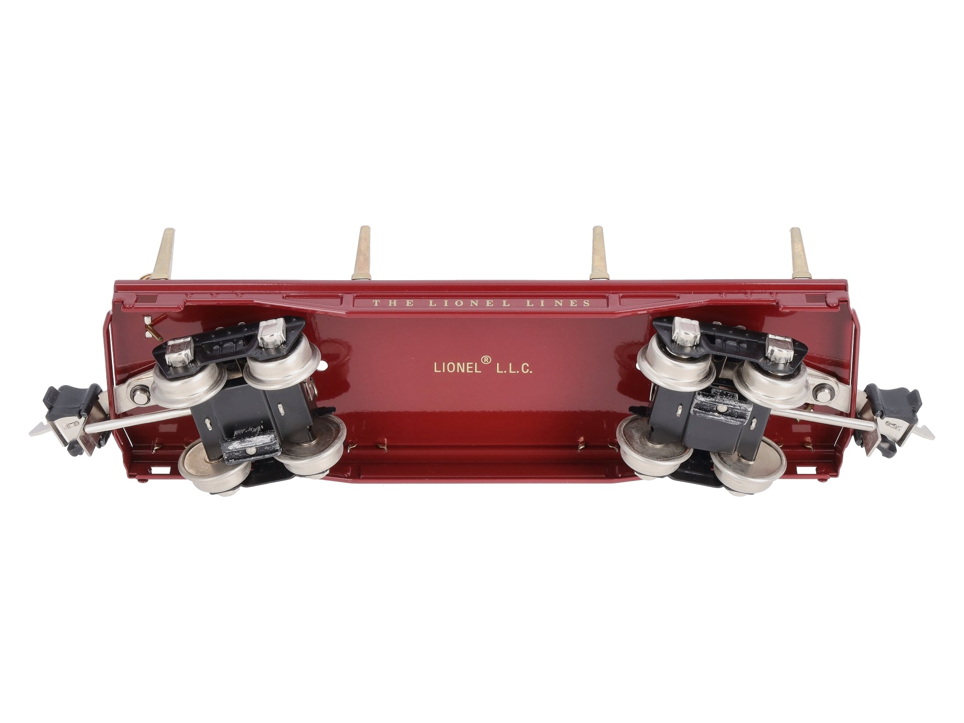 MTH 11-70018 O Gauge No.2811 Maroon Tinplate Flatcar with Stakes