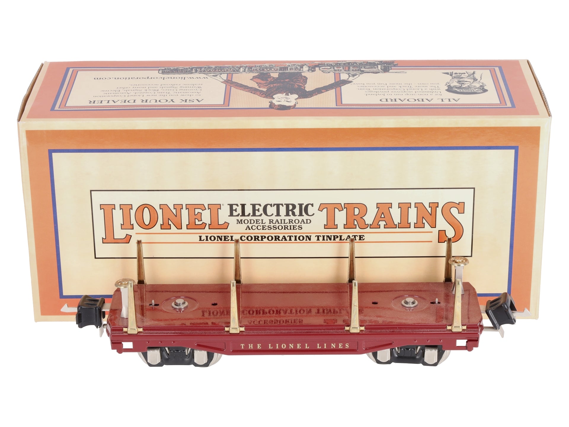 MTH 11-70018 O Gauge No.2811 Maroon Tinplate Flatcar with Stakes