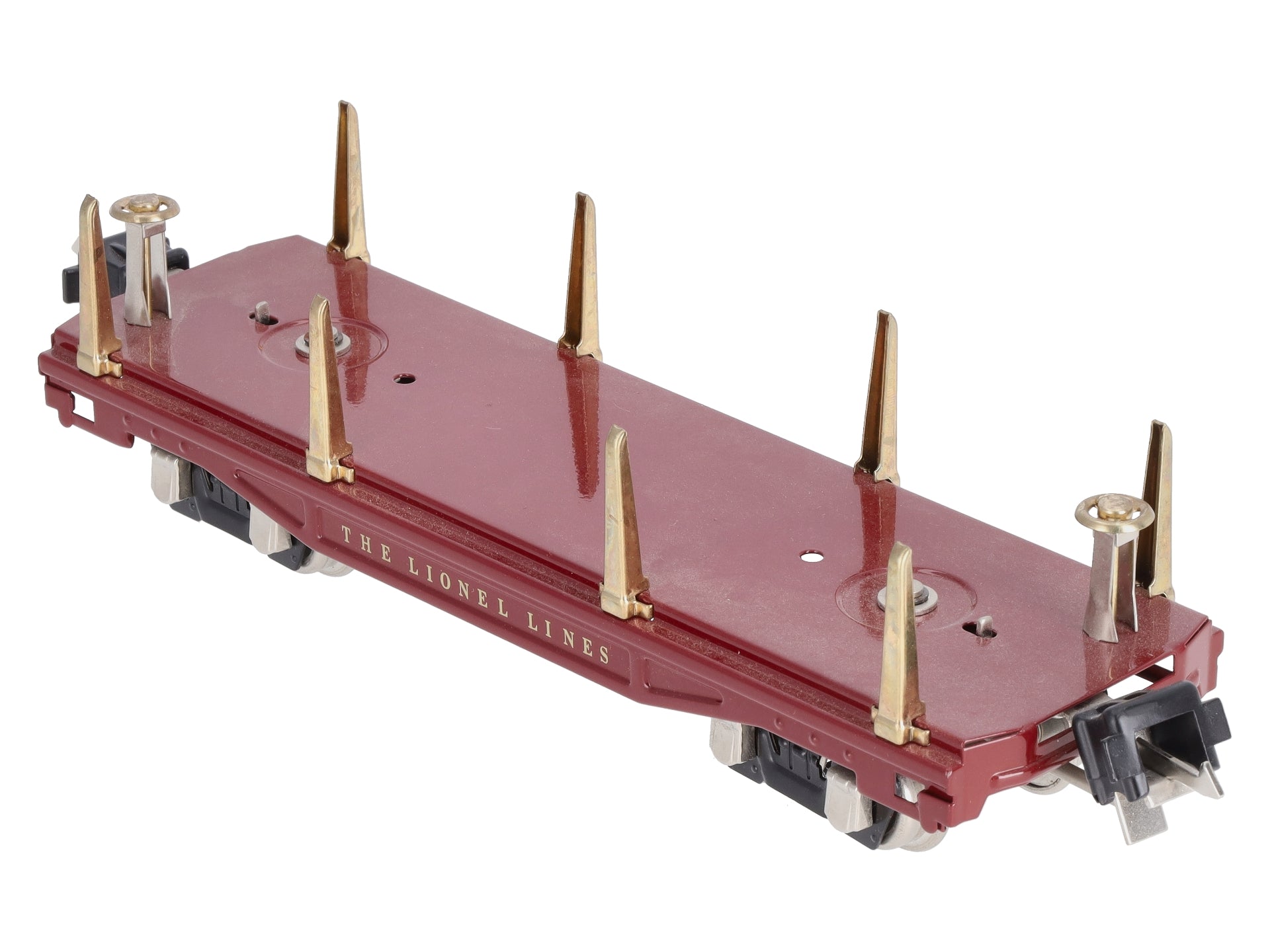 MTH 11-70018 O Gauge No.2811 Maroon Tinplate Flatcar with Stakes