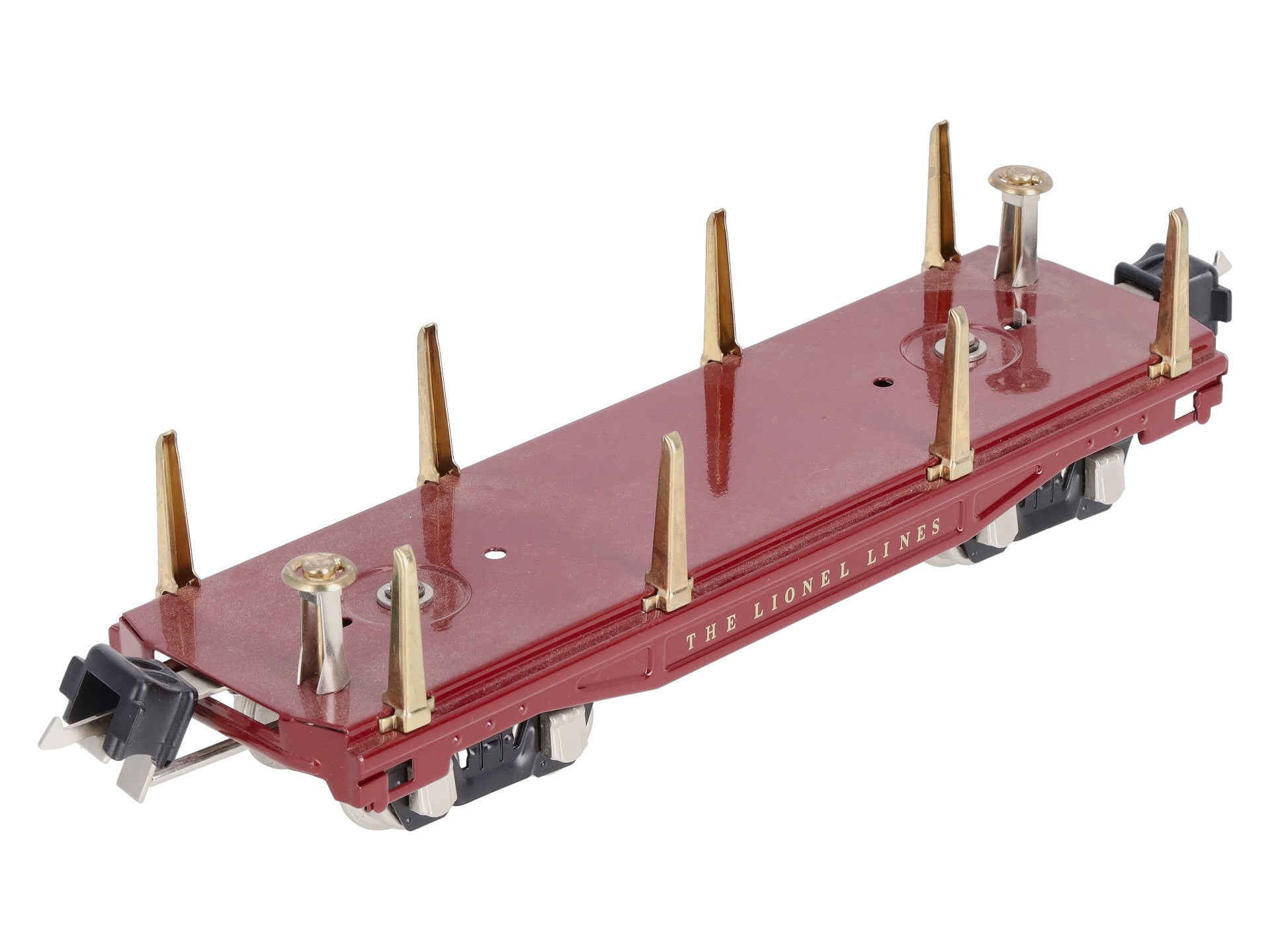 MTH 11-70018 O Gauge No.2811 Maroon Tinplate Flatcar with Stakes