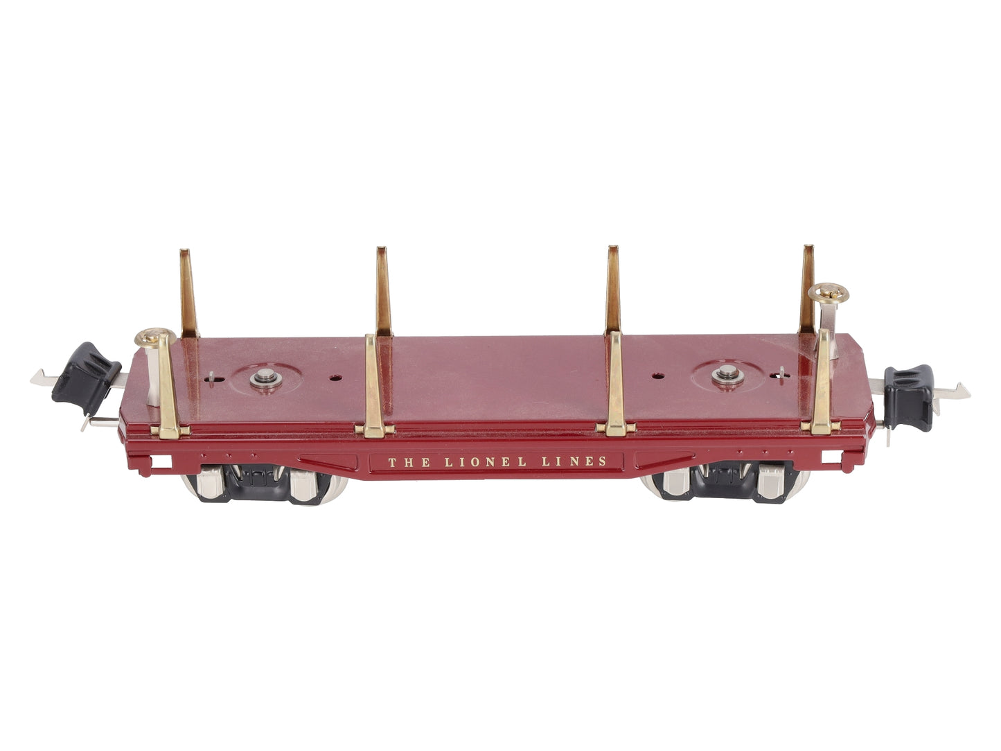 MTH 11-70018 O Gauge No.2811 Maroon Tinplate Flatcar with Stakes