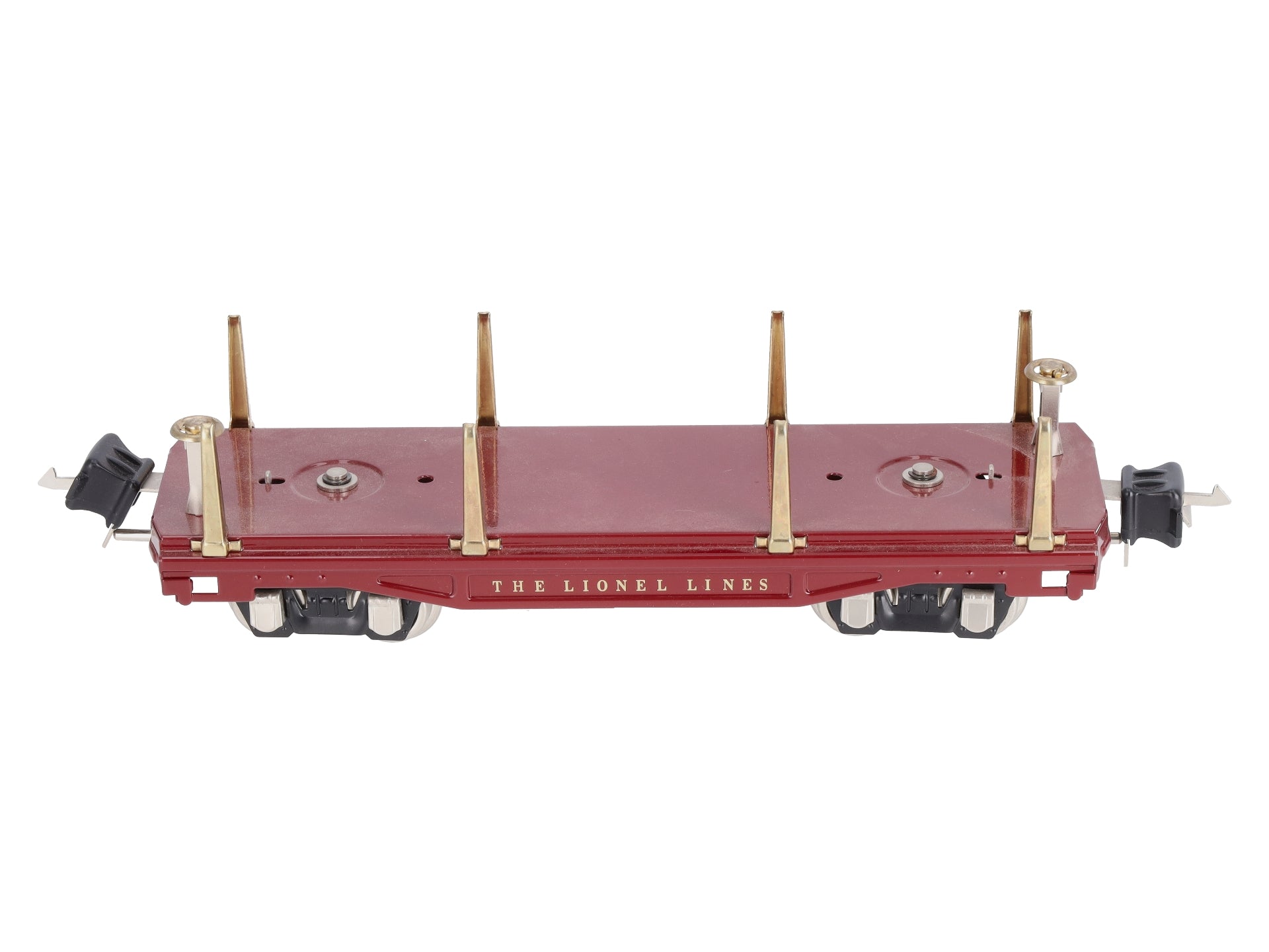 MTH 11-70018 O Gauge No.2811 Maroon Tinplate Flatcar with Stakes