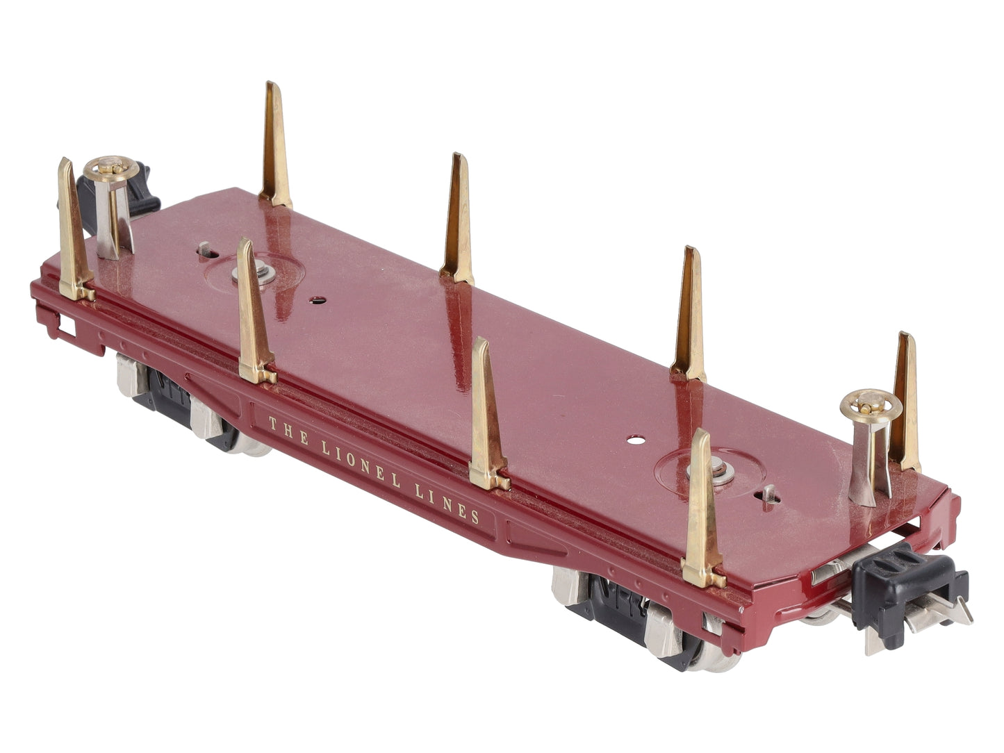 MTH 11-70018 O Gauge No.2811 Maroon Tinplate Flatcar with Stakes