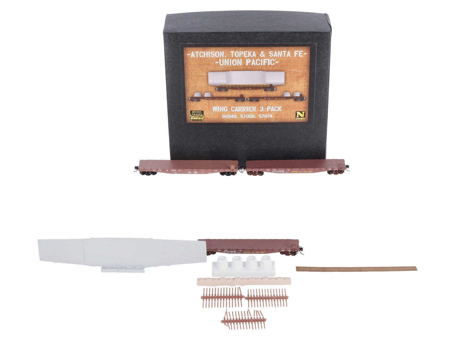 Micro-Trains 99302182 N ATSF/UP Wing Carrier Flat Car (Set of 3)